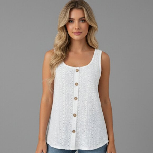 White Eyelet Embroidery Tank Top - Picture 1 of 8